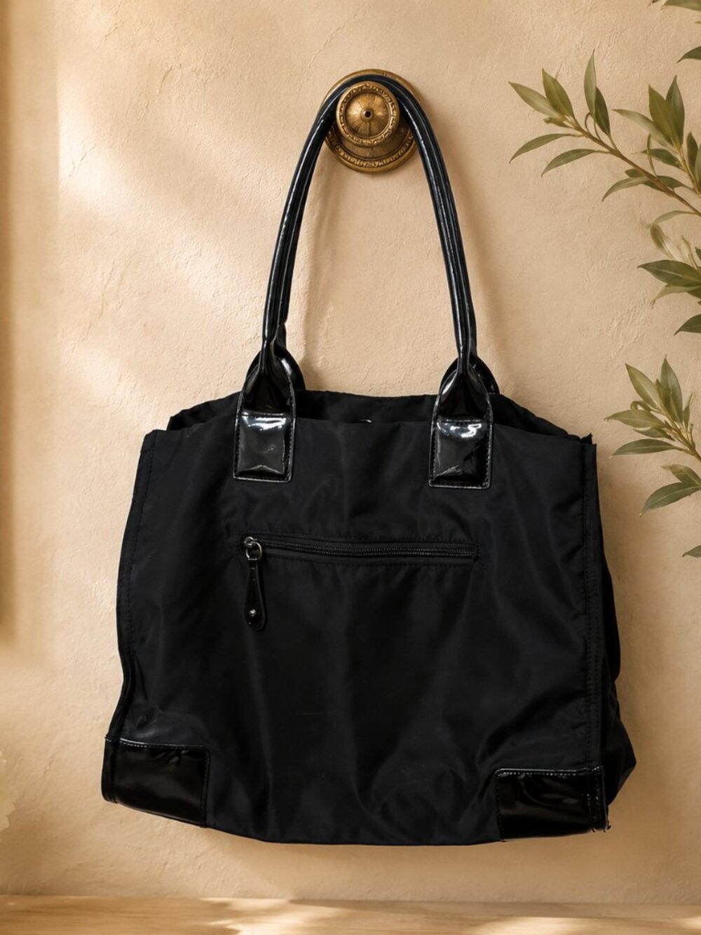 Tory Burch Black Nylon Tote with Patent Trim - Picture 2 of 6